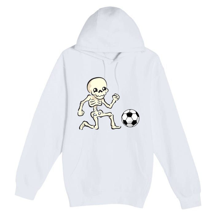 Soccer Skeleton Halloween Man Boy Soccer Player Funny Premium Pullover Hoodie