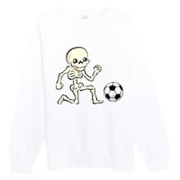 Soccer Skeleton Halloween Man Boy Soccer Player Funny Premium Crewneck Sweatshirt