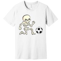 Soccer Skeleton Halloween Man Boy Soccer Player Funny Premium T-Shirt