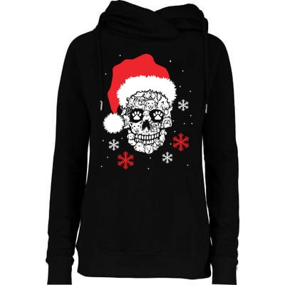 Skull Santa Hat Funny Christmas Xmas Womens Funnel Neck Pullover Hood