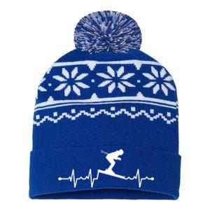 Skiing Ski Heartbeat For Skiers Gift USA-Made Snowflake Beanie