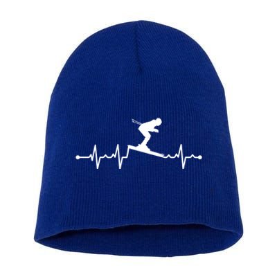 Skiing Ski Heartbeat For Skiers Gift Short Acrylic Beanie