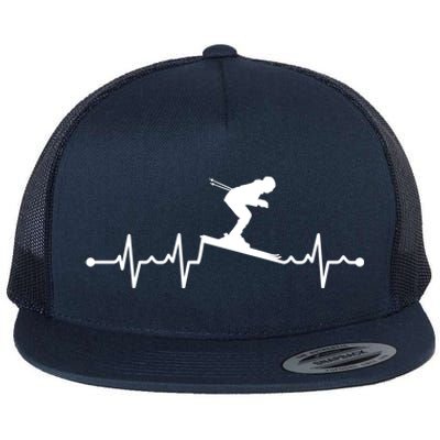 Skiing Ski Heartbeat For Skiers Gift Flat Bill Trucker Hat