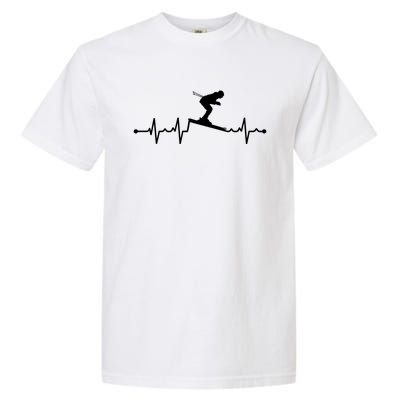 Skiing Ski Heartbeat For Skiers Gift Garment-Dyed Heavyweight T-Shirt