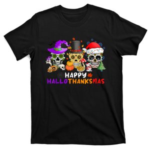 Sugar Skull Happy Hallothanksmas Halloween Thanksgiving Xmas T-Shirt