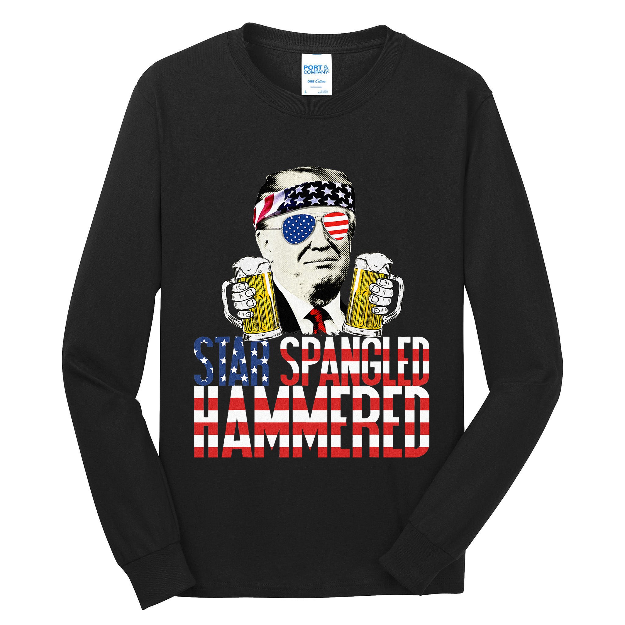 Star Spangled Hammered President Donald Trump Beer Lover Tall Long Sleeve T-Shirt