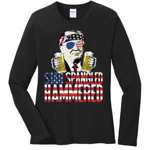 Star Spangled Hammered President Donald Trump Beer Lover Ladies Long Sleeve Shirt