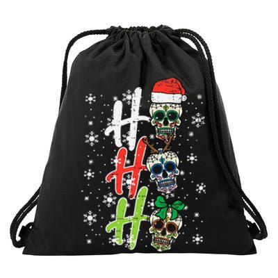  Sugar Skull Ho Ho Ho Xmas Mexican Christmas Drawstring Bag