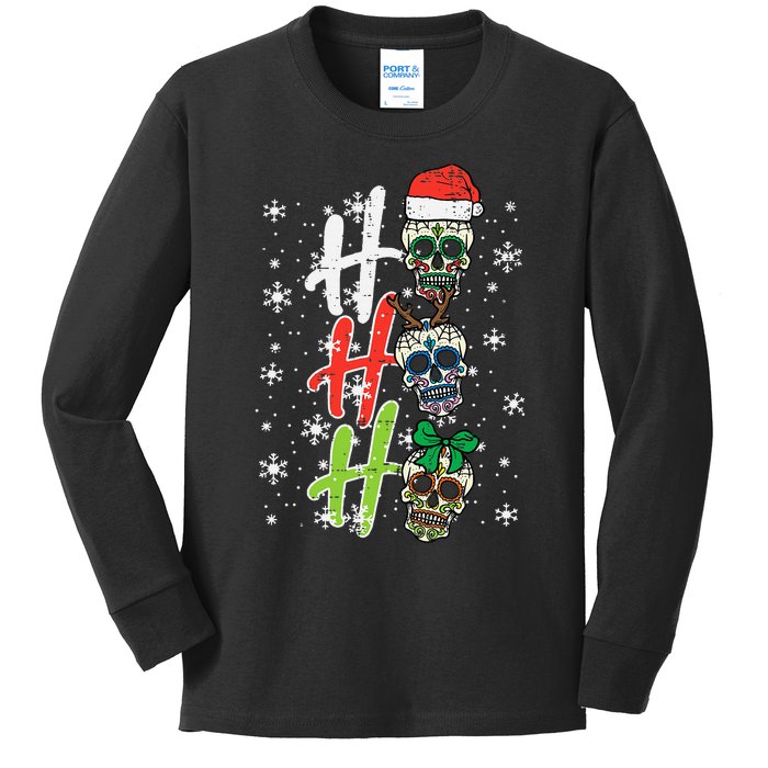  Sugar Skull Ho Ho Ho Xmas Mexican Christmas Kids Long Sleeve Shirt