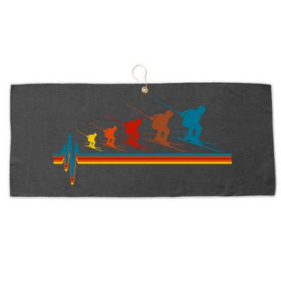 Skiing Ski Heartbeat Skier Retro Vintage Gift Large Microfiber Waffle Golf Towel