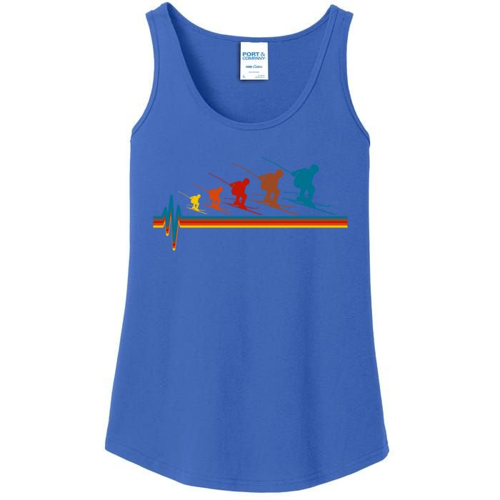 Skiing Ski Heartbeat Skier Retro Vintage Gift Ladies Essential Tank