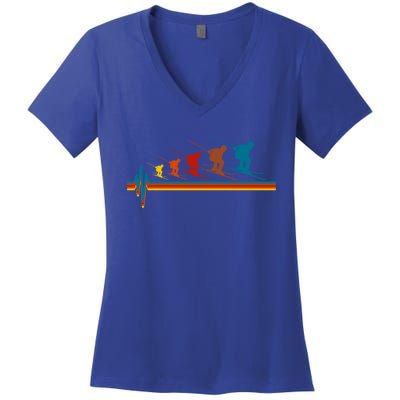 Skiing Ski Heartbeat Skier Retro Vintage Gift Women's V-Neck T-Shirt