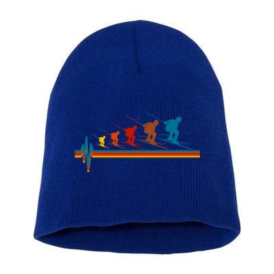 Skiing Ski Heartbeat Skier Retro Vintage Gift Short Acrylic Beanie