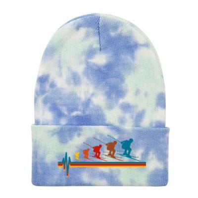 Skiing Ski Heartbeat Skier Retro Vintage Gift Tie Dye 12in Knit Beanie