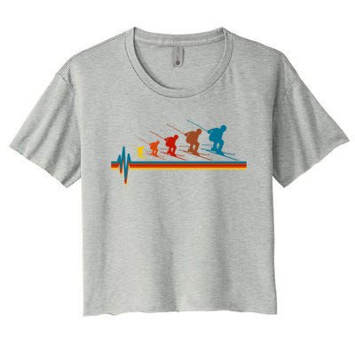 Skiing Ski Heartbeat Skier Retro Vintage Gift Women's Crop Top Tee