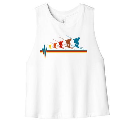 Skiing Ski Heartbeat Skier Retro Vintage Gift Women's Racerback Cropped Tank