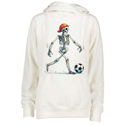 Skeleton Soccer Halloween Costume Funny Womens Funnel Neck Pullover Hood