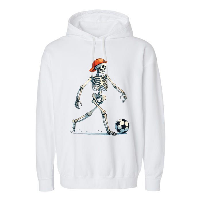 Skeleton Soccer Halloween Costume Funny Garment-Dyed Fleece Hoodie