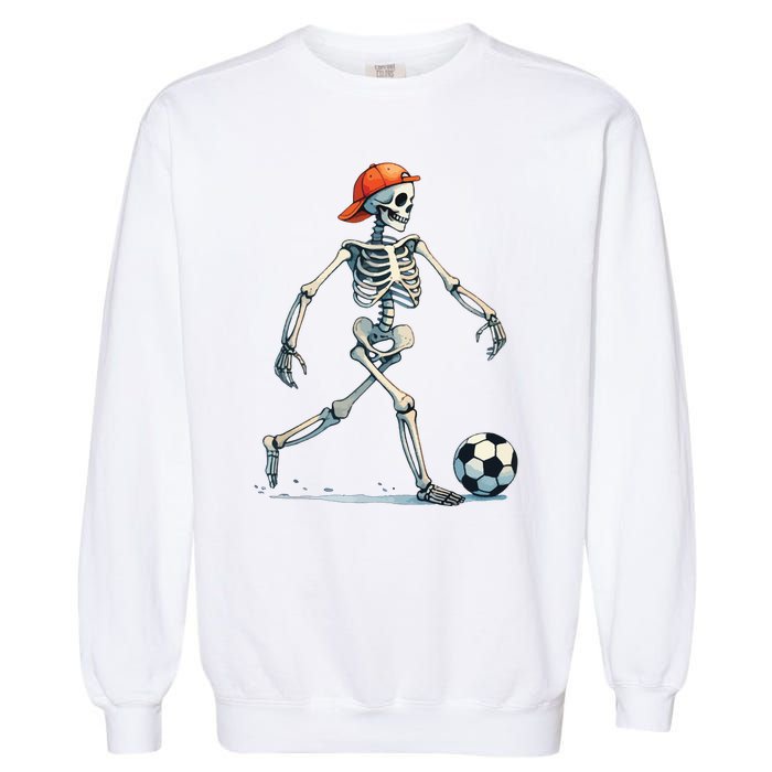 Skeleton Soccer Halloween Costume Funny Garment-Dyed Sweatshirt