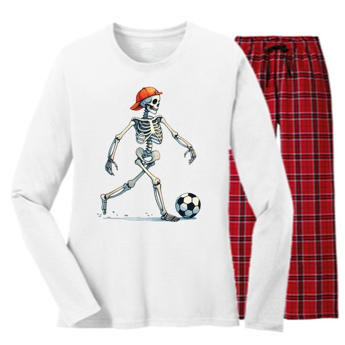 Skeleton Soccer Halloween Costume Funny Women's Long Sleeve Flannel Pajama Set 