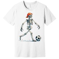 Skeleton Soccer Halloween Costume Funny Premium T-Shirt