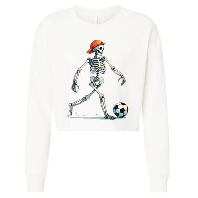 Skeleton Soccer Halloween Costume Funny Cropped Pullover Crew