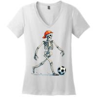 Skeleton Soccer Halloween Costume Funny Women's V-Neck T-Shirt