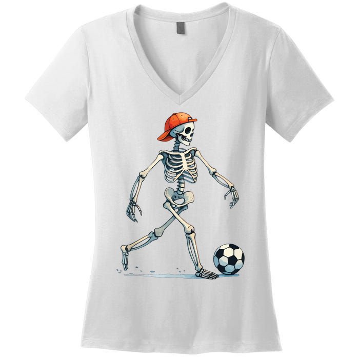 Skeleton Soccer Halloween Costume Funny Women's V-Neck T-Shirt