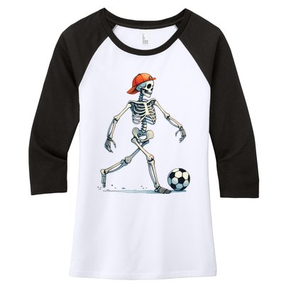 Skeleton Soccer Halloween Costume Funny Women's Tri-Blend 3/4-Sleeve Raglan Shirt