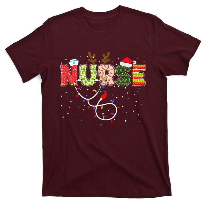 Stethoscope Santa Hat Reindeer Xmas Christmas Nurse T-Shirt