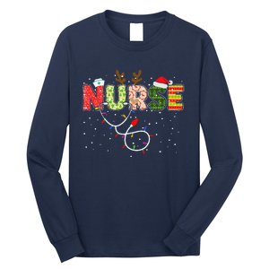 Stethoscope Santa Hat Reindeer Xmas Christmas Nurse Long Sleeve Shirt