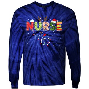 Stethoscope Santa Hat Reindeer Xmas Christmas Nurse Tie-Dye Long Sleeve Shirt