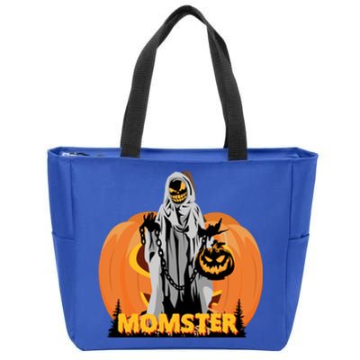 Scary Spooky Halloween Pumpkin Momster Mom Funny Gift Zip Tote Bag