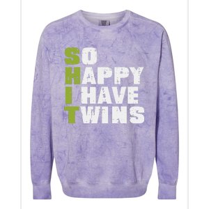 SHIT So Happy I Have Twins Funny Fathers Day Dad Daddy Papa Colorblast Crewneck Sweatshirt