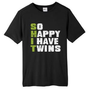 SHIT So Happy I Have Twins Funny Fathers Day Dad Daddy Papa Tall Fusion ChromaSoft Performance T-Shirt