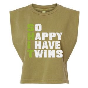 SHIT So Happy I Have Twins Funny Fathers Day Dad Daddy Papa Garment-Dyed Women's Muscle Tee