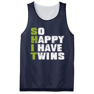 SHIT So Happy I Have Twins Funny Fathers Day Dad Daddy Papa Mesh Reversible Basketball Jersey Tank