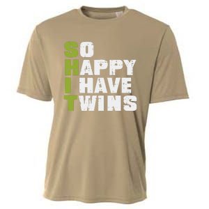 SHIT So Happy I Have Twins Funny Fathers Day Dad Daddy Papa Cooling Performance Crew T-Shirt