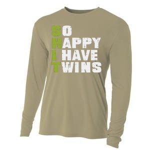 SHIT So Happy I Have Twins Funny Fathers Day Dad Daddy Papa Cooling Performance Long Sleeve Crew