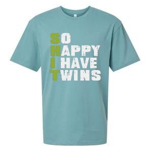 SHIT So Happy I Have Twins Funny Fathers Day Dad Daddy Papa Sueded Cloud Jersey T-Shirt