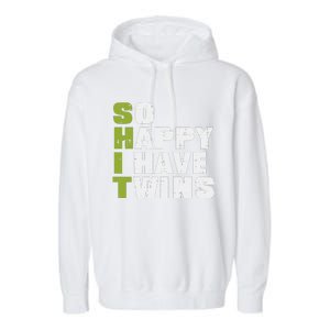 SHIT So Happy I Have Twins Funny Fathers Day Dad Daddy Papa Garment-Dyed Fleece Hoodie