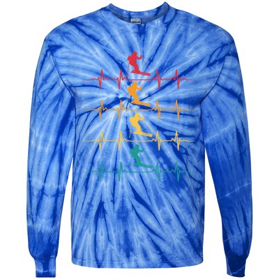 Skiing Ski Heartbeat Vintage Freestyle Skiing Gift Tie-Dye Long Sleeve Shirt