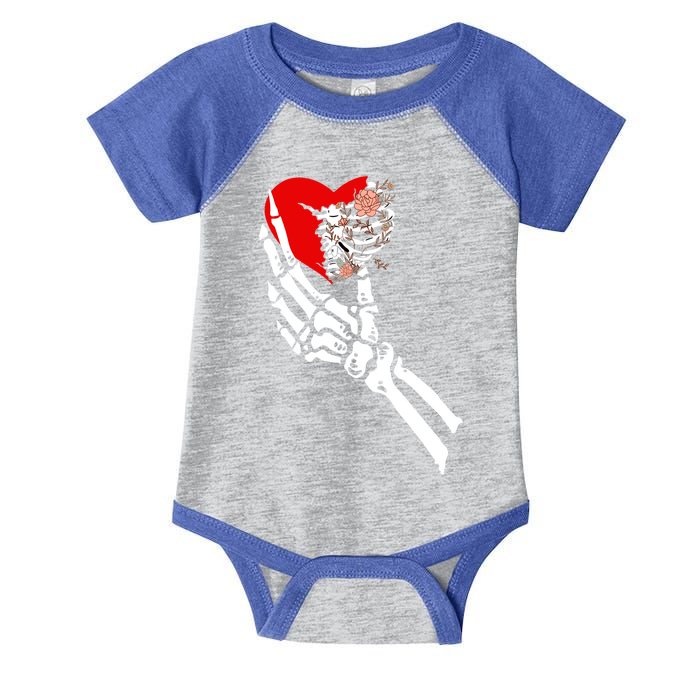 Skull Skeleton Hand Holding Red Heart Love Valentines Day Funny Gift Infant Baby Jersey Bodysuit