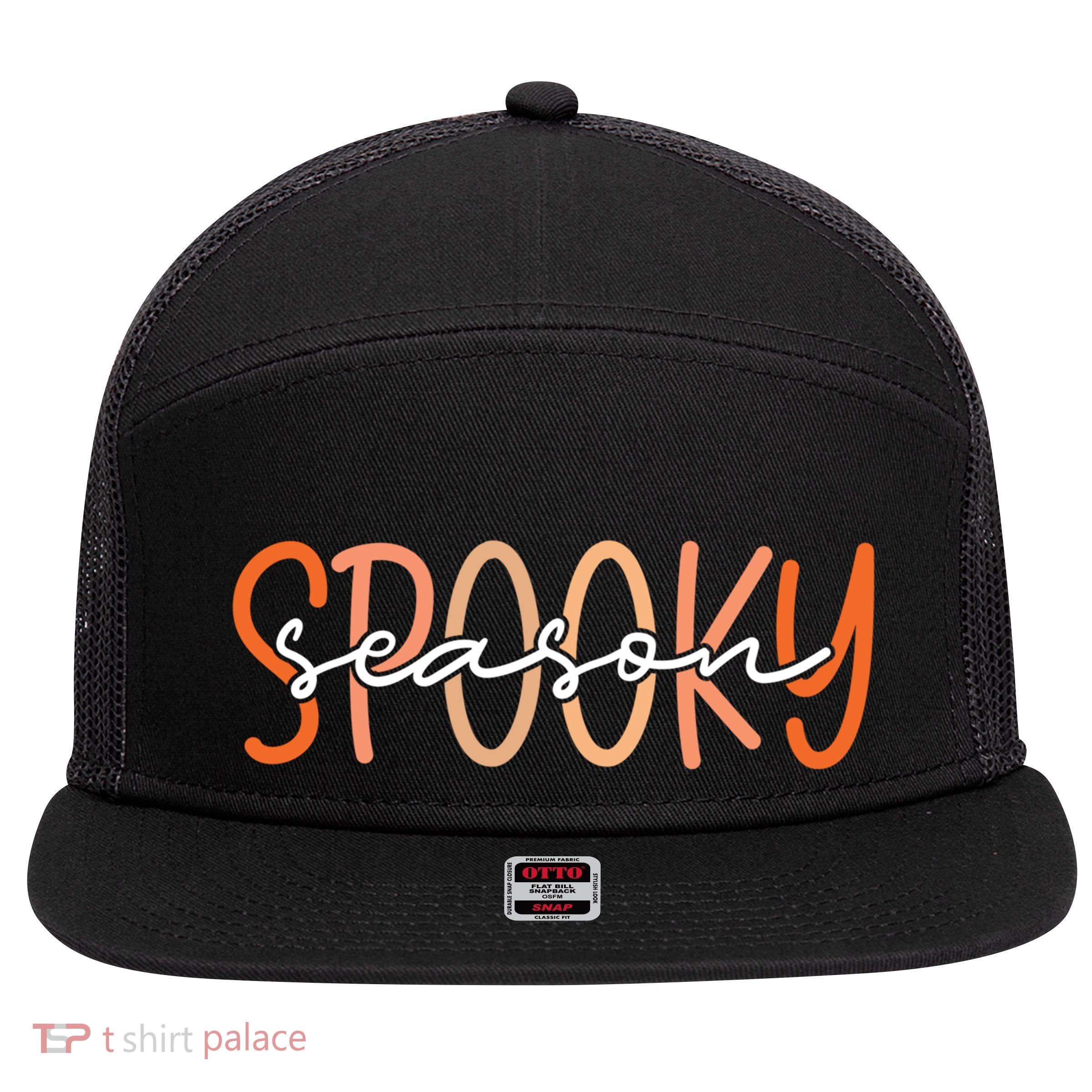 Spooky Season Halloween Spooky Vibes Autumn Fall Retro Gift 7 Panel Mesh Trucker Snapback Hat