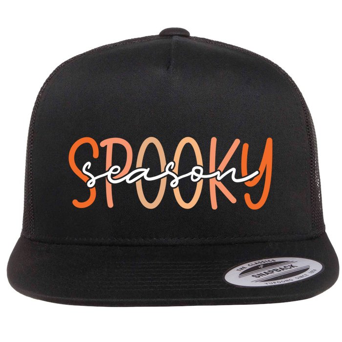 Spooky Season Halloween Spooky Vibes Autumn Fall Retro Gift Flat Bill Trucker Hat