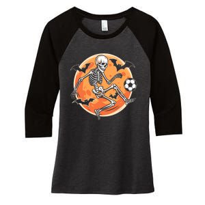 Soccer Skeleton Halloween Soccer Player Funny Women's Tri-Blend 3/4-Sleeve Raglan Shirt