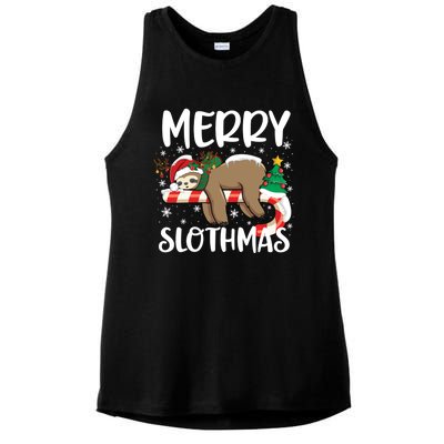 Sloth Santa Hat Funny Christmas Sloth Lover Merry Slothmas Cute Gift Ladies PosiCharge Tri-Blend Wicking Tank