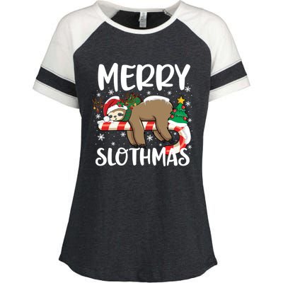 Sloth Santa Hat Funny Christmas Sloth Lover Merry Slothmas Cute Gift Enza Ladies Jersey Colorblock Tee