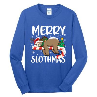 Sloth Santa Hat Funny Christmas Sloth Lover Merry Slothmas Cute Gift Tall Long Sleeve T-Shirt