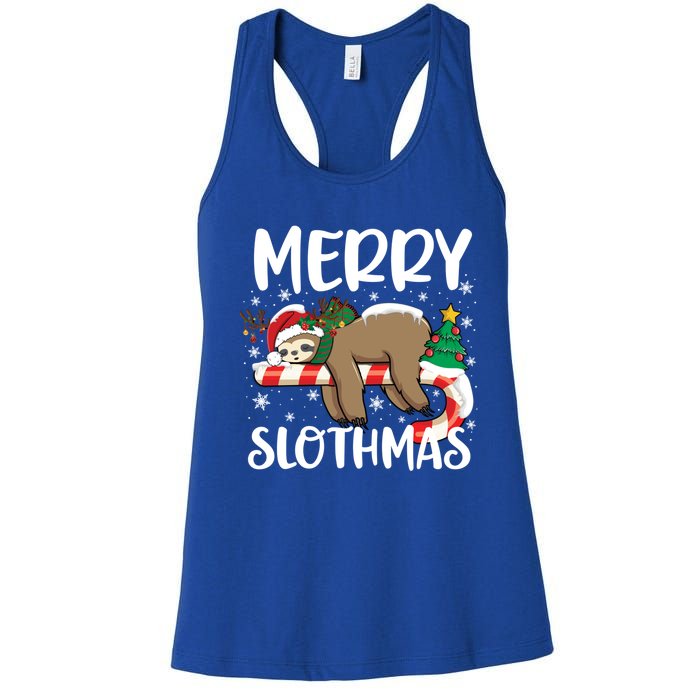 Sloth Santa Hat Funny Christmas Sloth Lover Merry Slothmas Cute Gift Women's Racerback Tank